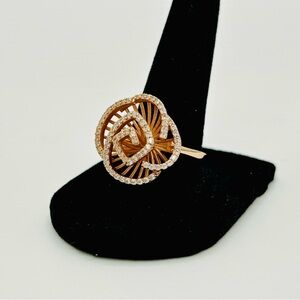 925 Sterling Silver Rose Gold Floral Pavé CZ Statement Ring | Size 7